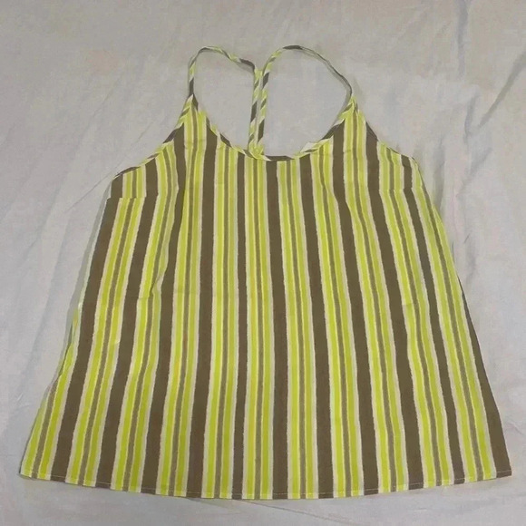 MNG basic women’s  light weight fall summer striped tank top lime and tan - XS - Picture 2 of 5
